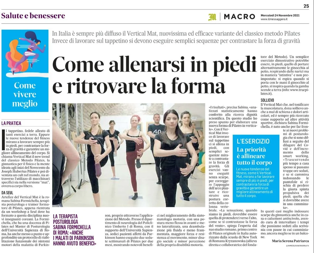 Intervista a Sabina Formichella sul Vertical Pilates pubblicata su Il Messaggero